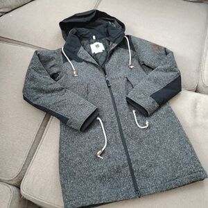 Women's Burton WB Birch Nightrider Jacket, Gray and Black Wool Hooded Coat